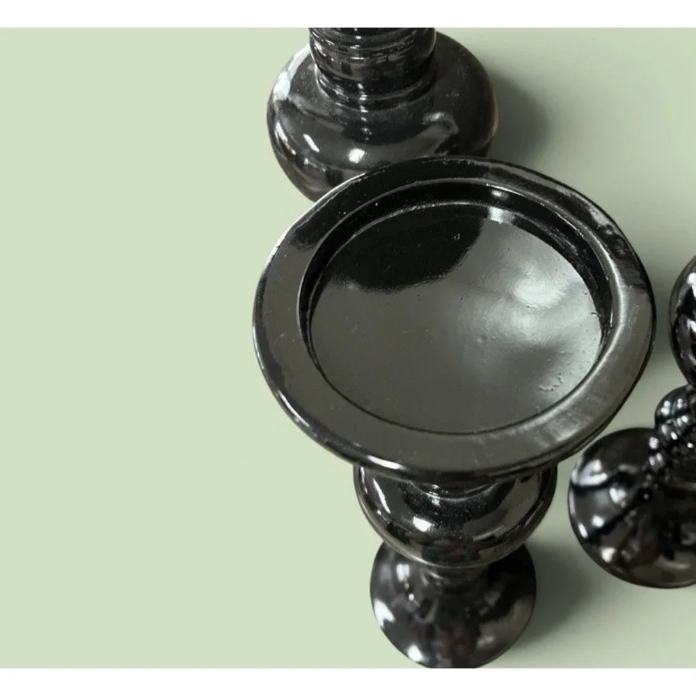 3 Black Tall Candle Sticks Candle Holders Resin Pillar Candles Modern Decor